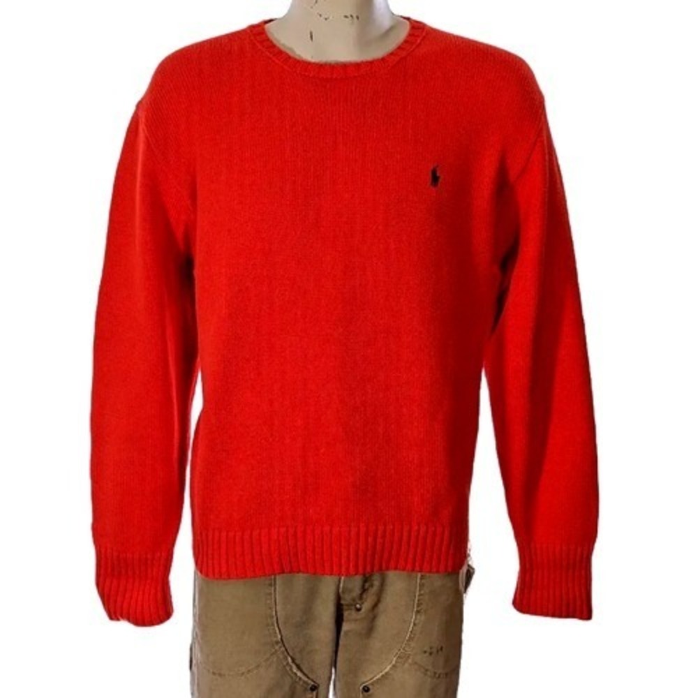 Polo Ralph Lauren Mens Orange Cotton Crewneck Knit Sweater Sz XL EUC